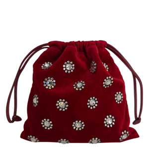 MIU MIU Crystal-Embellished Velvet Clutch on Chain rood