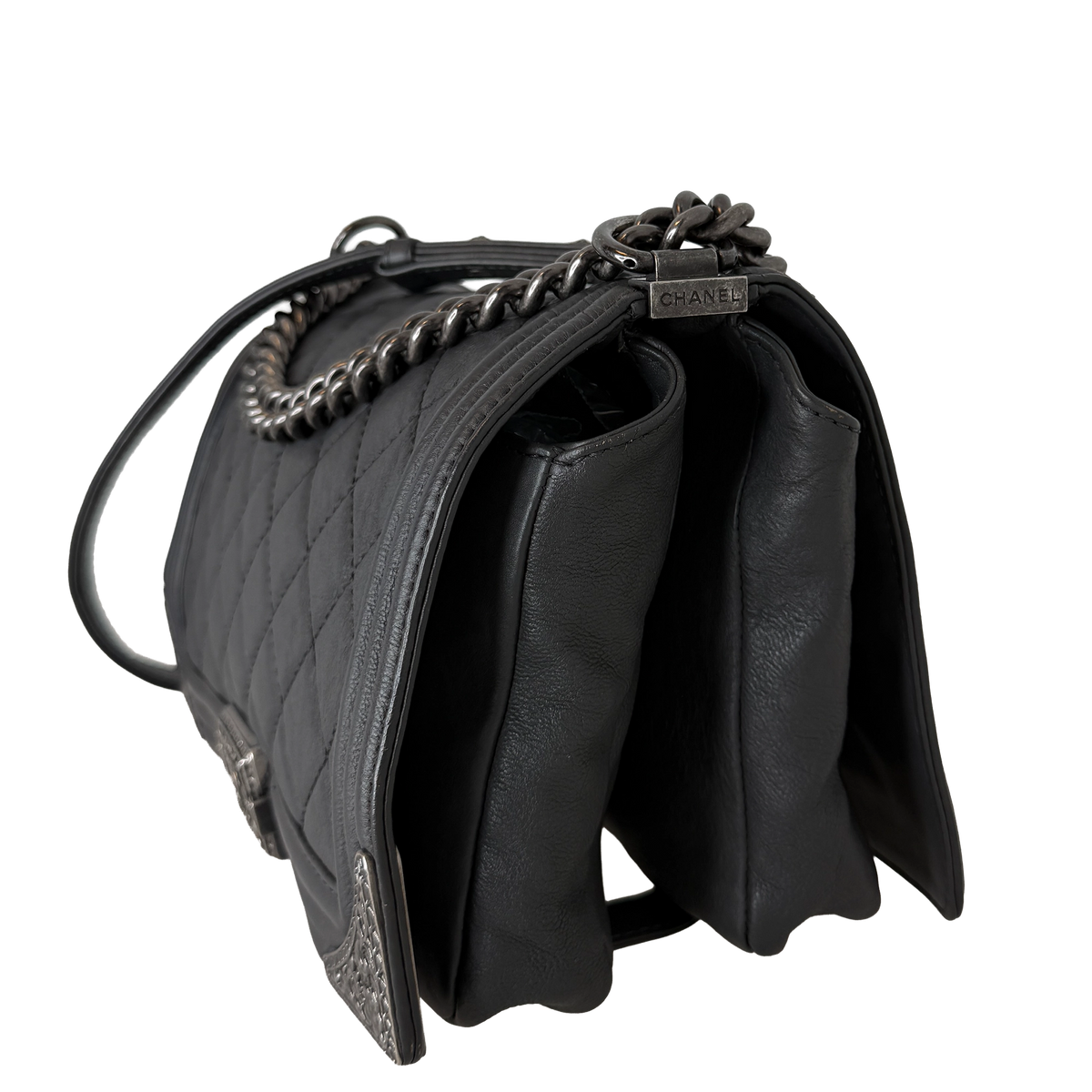 Chanel Paris-Dallas  Boy Flap Lammleder dunkelgrau / sehr gut Chanel