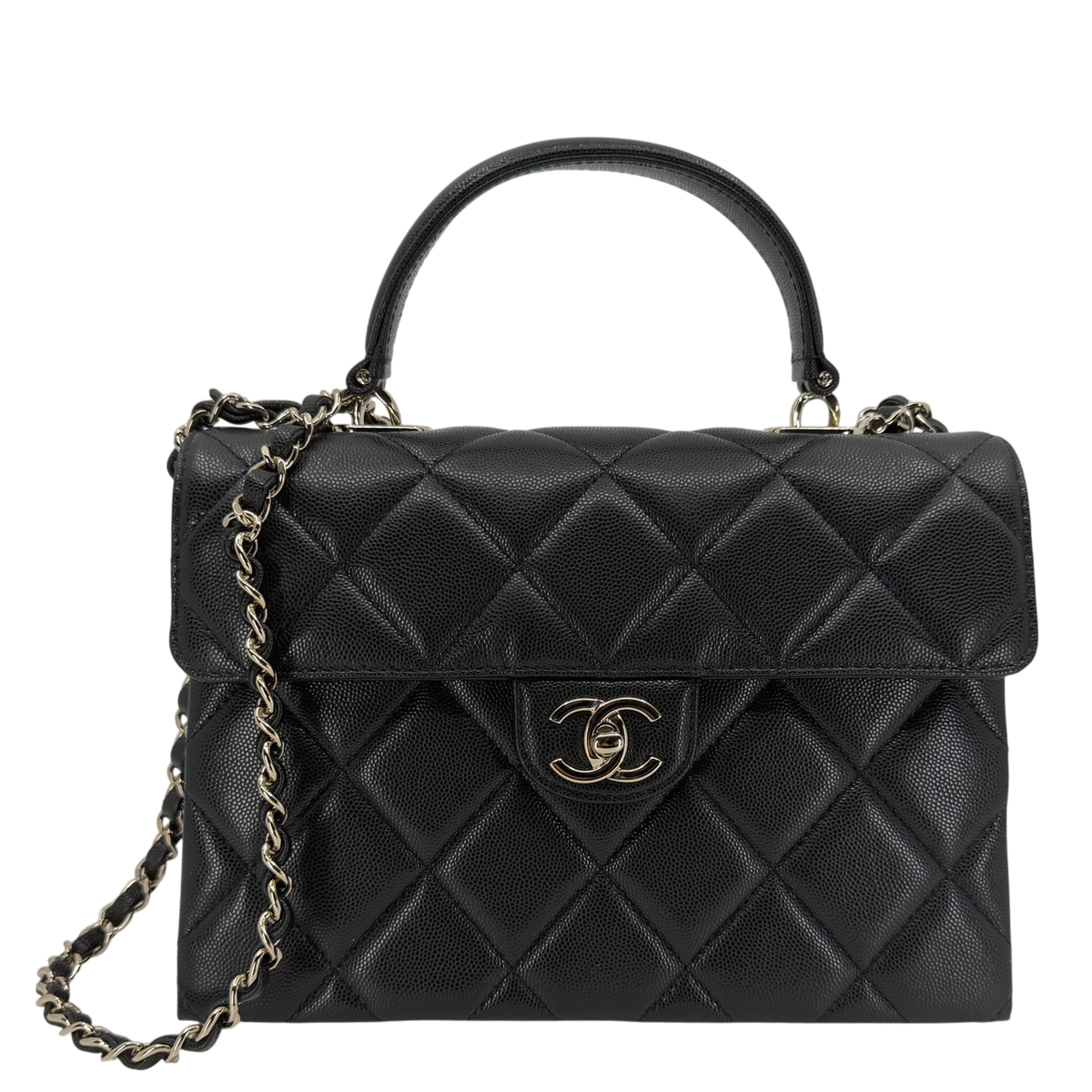 Chanel Coco Handle Flap Bag Caviar Schwarz Champagner Gold