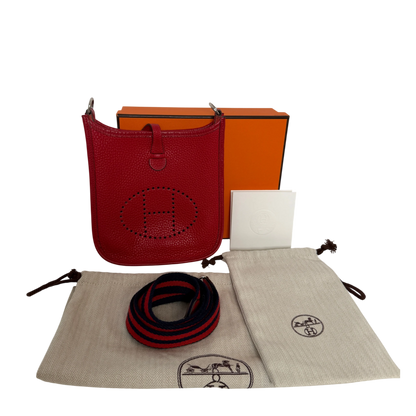 Hermès Mini Evelyne TPM 16 Taurillon Clémence Rot Palladium – Ansicht 7