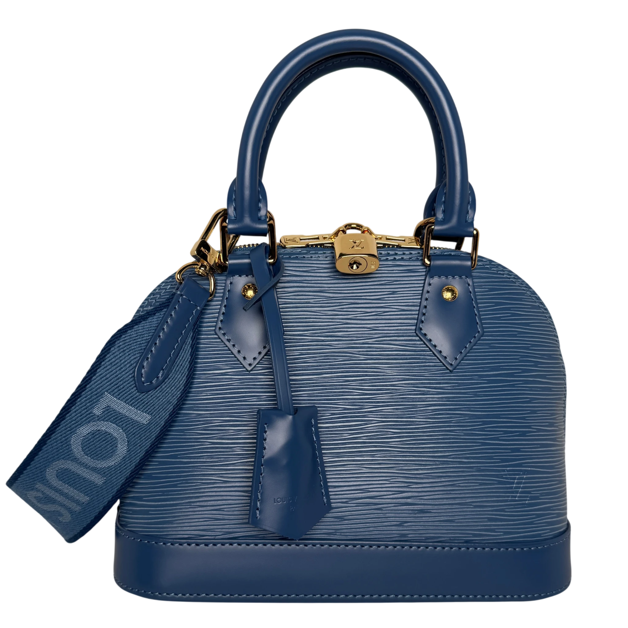 Louis Vuitton Alma BB Epi Leder Denim Blau Gold