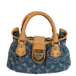 Louis Vuitton Pleaty Monogram Denim Blau Vachetta Gold Vintage