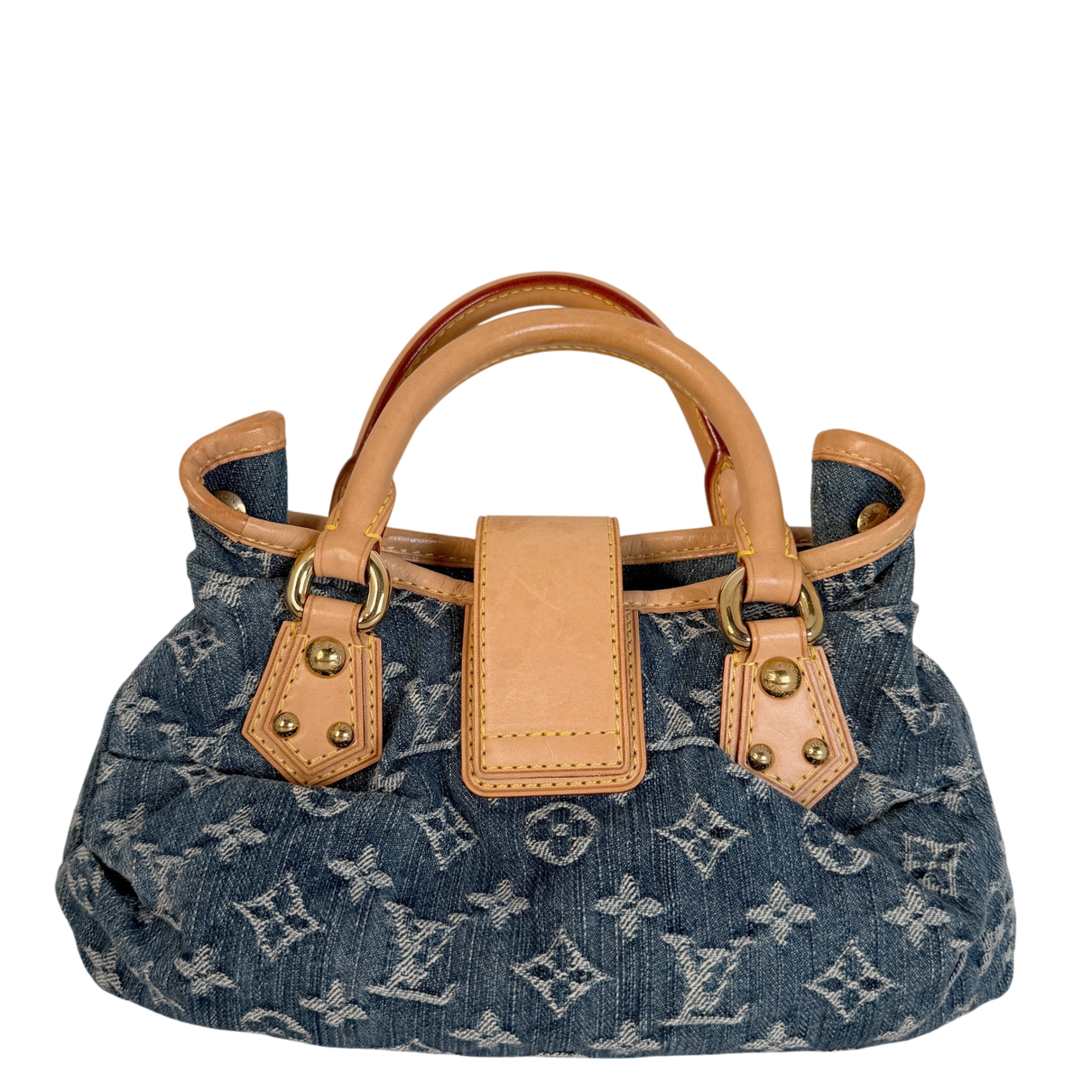 Louis Vuitton Pleaty Monogram Denim Blau Vachetta Gold Vintage – Ansicht 2