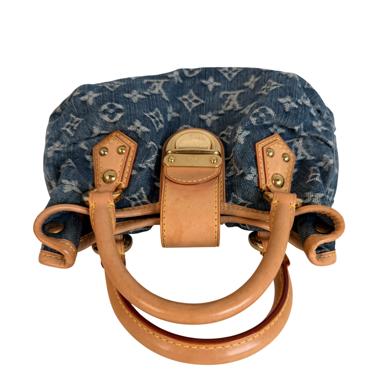 Louis Vuitton Pleaty Monogram Denim Blau Vachetta Gold Vintage – Ansicht 3