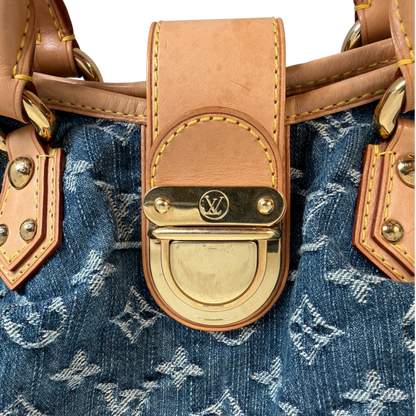 Louis Vuitton Pleaty Monogram Denim Blau Vachetta Gold Vintage – Ansicht 5