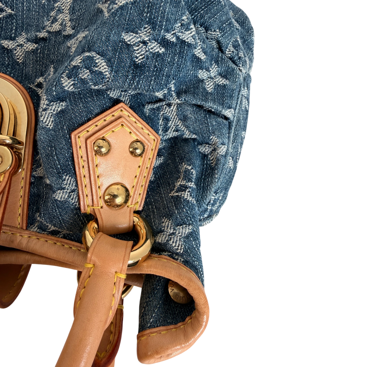 Louis Vuitton Pleaty Monogram Denim Blau Vachetta Gold Vintage – Ansicht 12