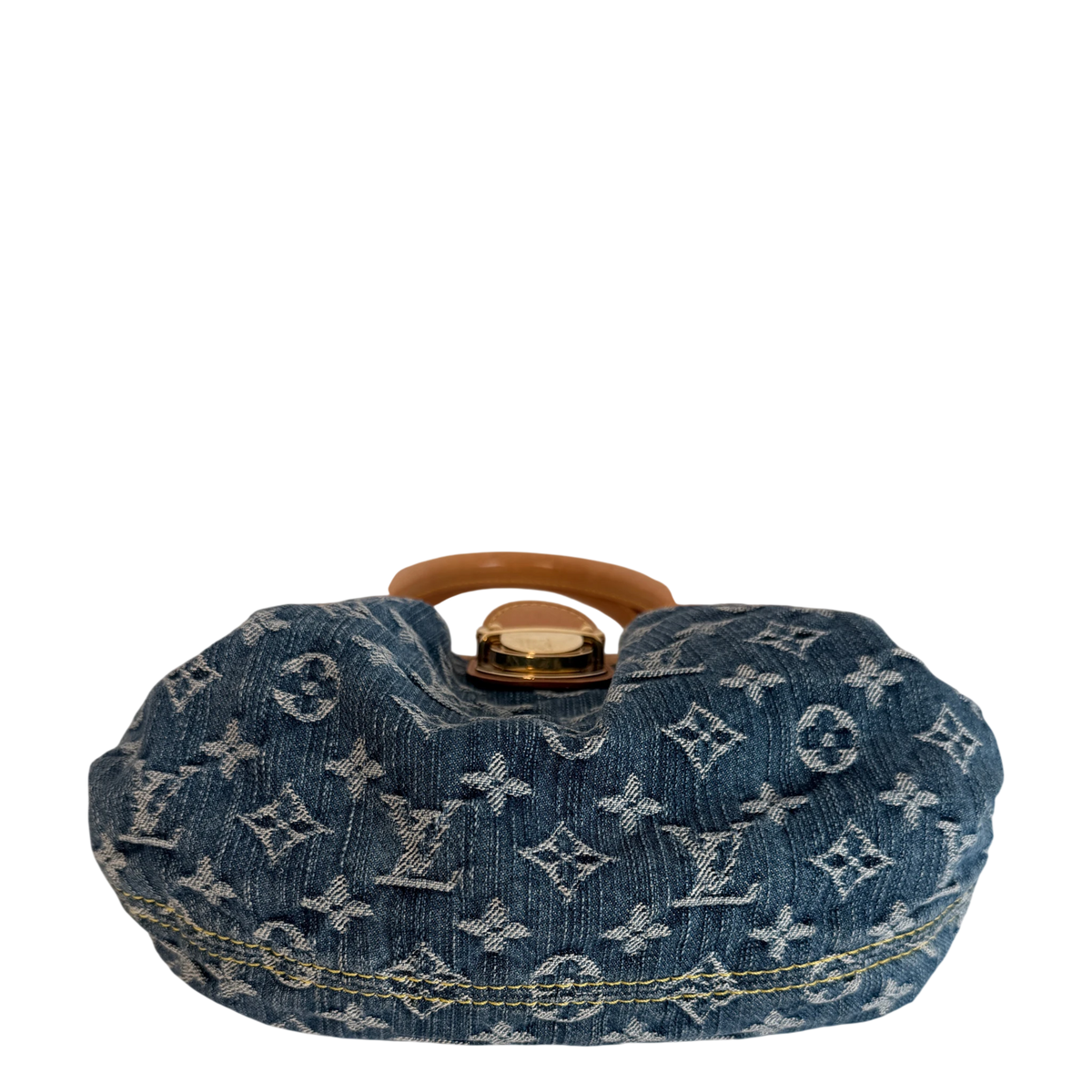 Louis Vuitton Pleaty Monogram Denim Blau Vachetta Gold Vintage – Ansicht 4
