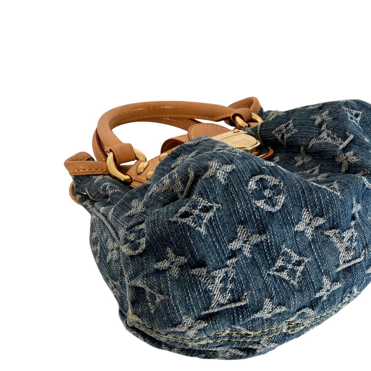 Louis Vuitton Pleaty Monogram Denim Blau Vachetta Gold Vintage – Ansicht 9