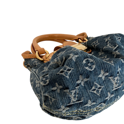 Louis Vuitton Pleaty Monogram Denim Blau Vachetta Gold Vintage – Ansicht 9