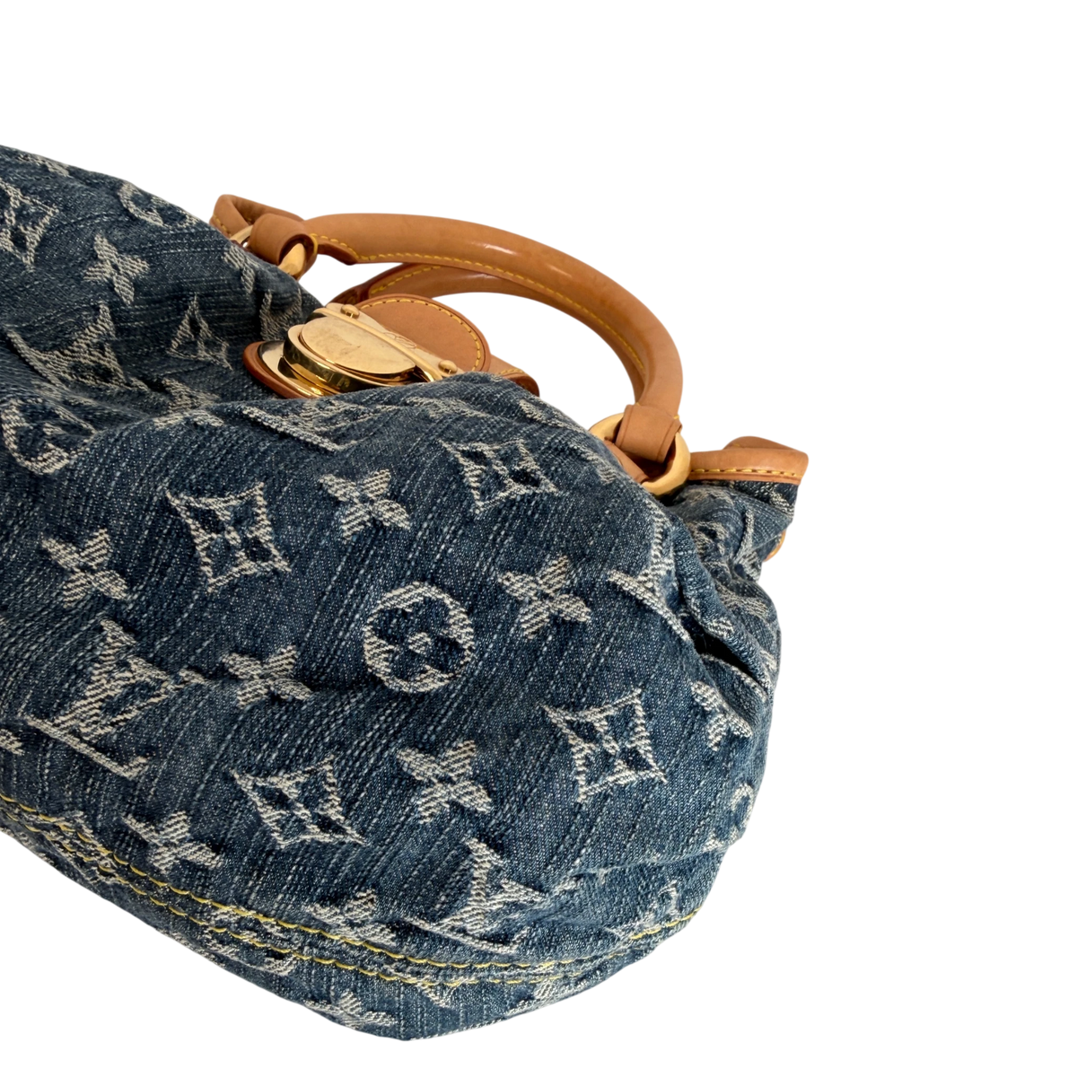Louis Vuitton Pleaty Monogram Denim Blau Vachetta Gold Vintage – Ansicht 10