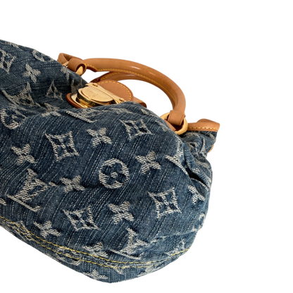 Louis Vuitton Pleaty Monogram Denim Blau Vachetta Gold Vintage – Ansicht 10