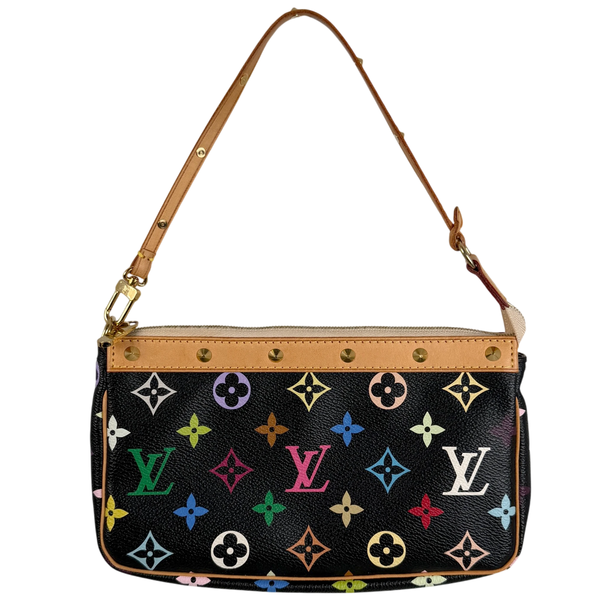 Louis Vuitton Pochette Accessoires Multicolore Schwarz Nieten Gold