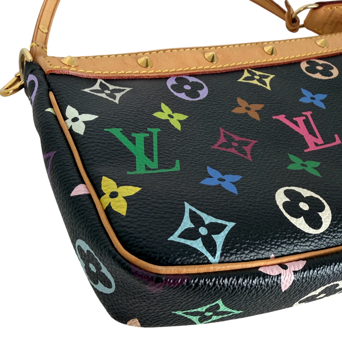 Louis Vuitton Pochette Accessoires Multicolore Schwarz Nieten Gold – Ansicht 9