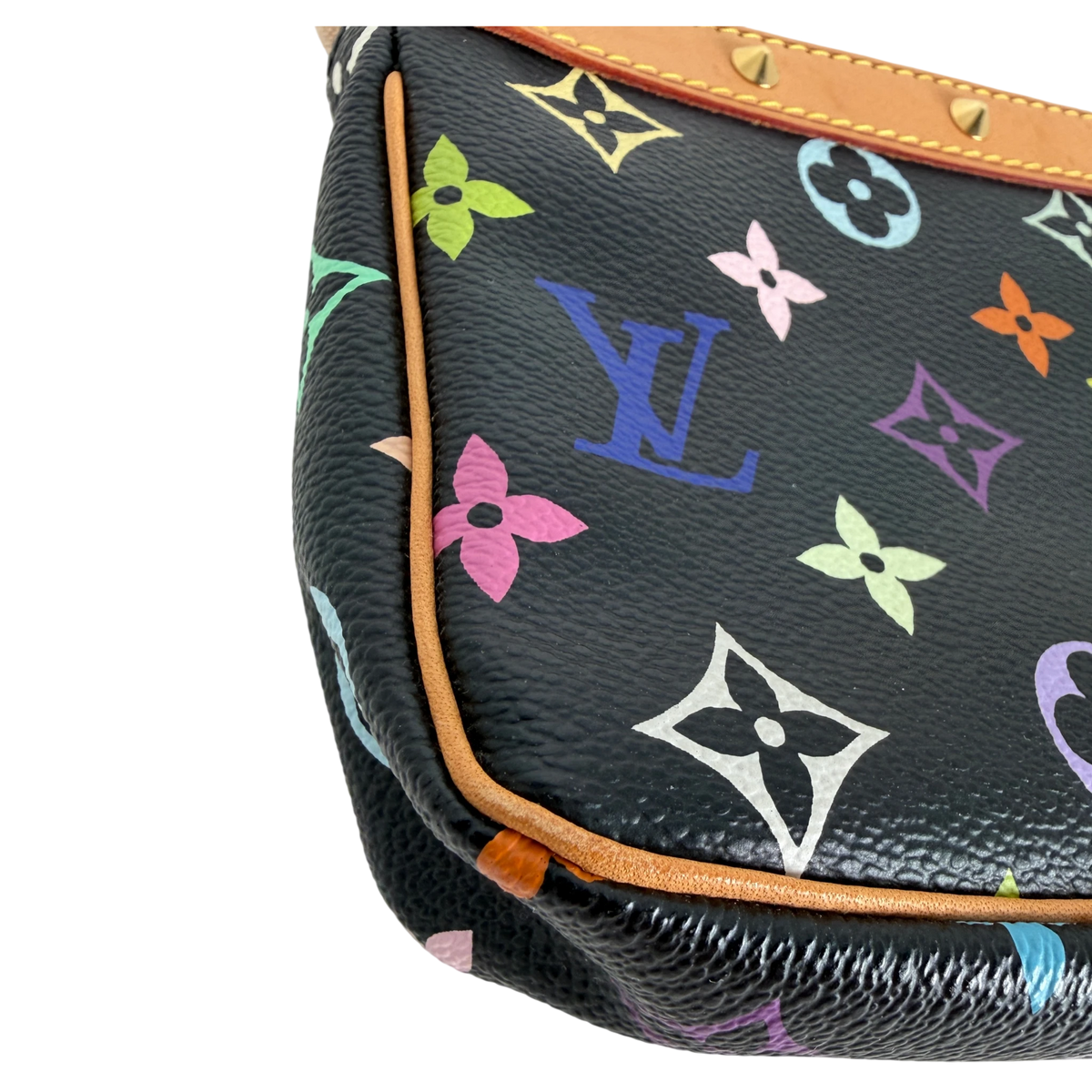 Louis Vuitton Pochette Accessoires Multicolore Schwarz Nieten Gold – Ansicht 11