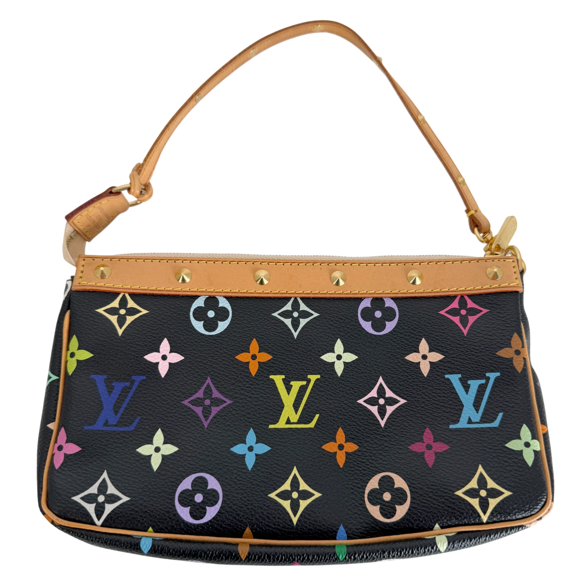 Louis Vuitton Pochette Accessoires Multicolore Schwarz Nieten Gold – Ansicht 3