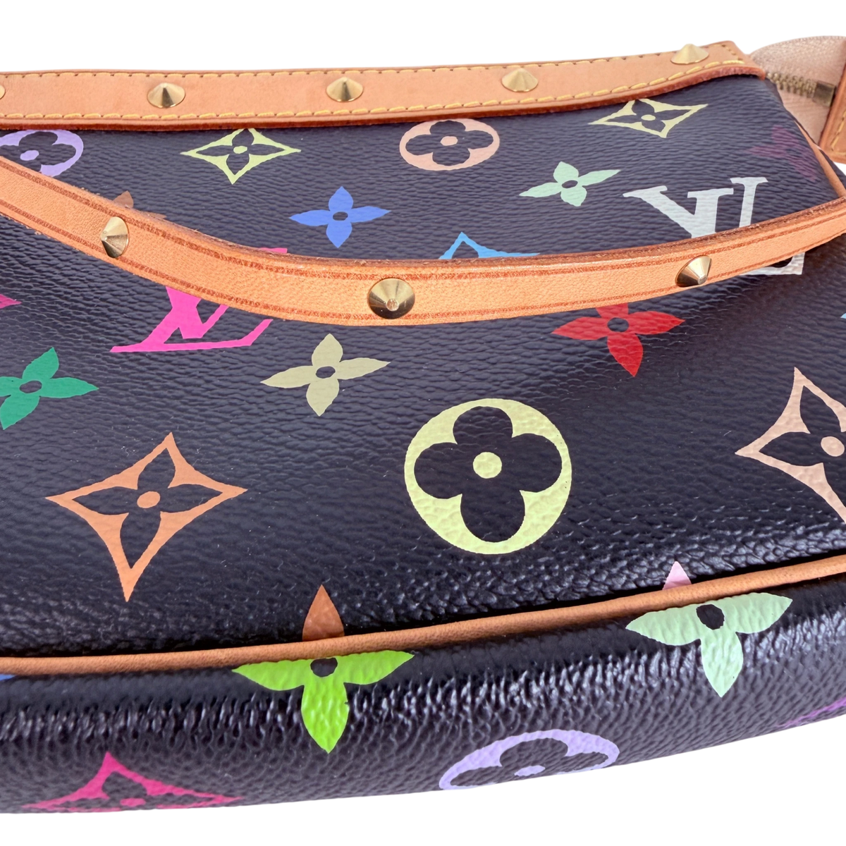 Louis Vuitton Pochette Accessoires Multicolore Schwarz Nieten Gold – Ansicht 13