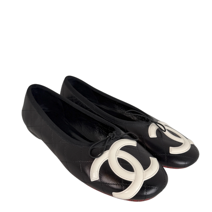 Chanel Cambon Ballerinas Lammleder Schwarz Weiß CC Größe 41
