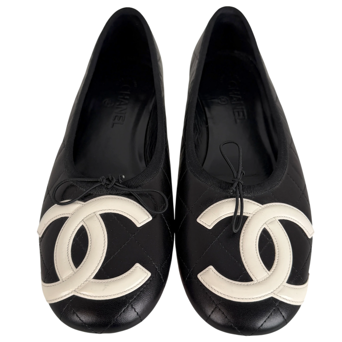 Chanel Cambon Ballerinas Lammleder Schwarz Weiß CC Größe 41