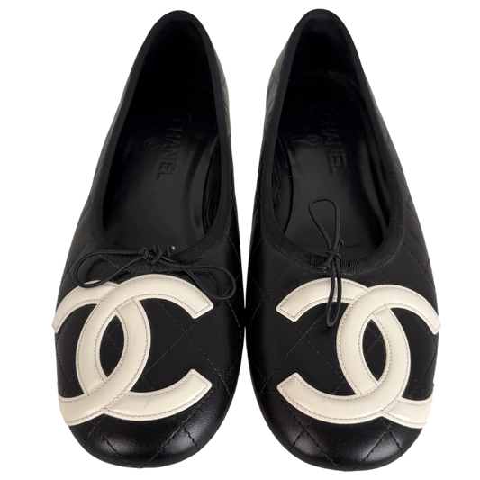 Chanel Cambon Ballerinas Lammleder Schwarz Weiß CC Größe 41