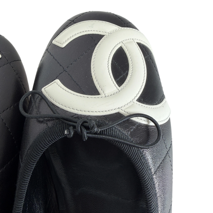 Chanel Cambon Ballerinas Lammleder Schwarz Weiß CC Größe 41