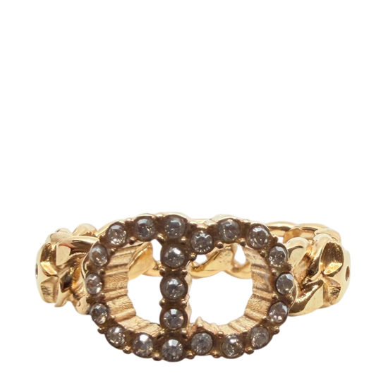 Dior Clair D Lune Chain Ring Kristalle Gold Finish Größe XS