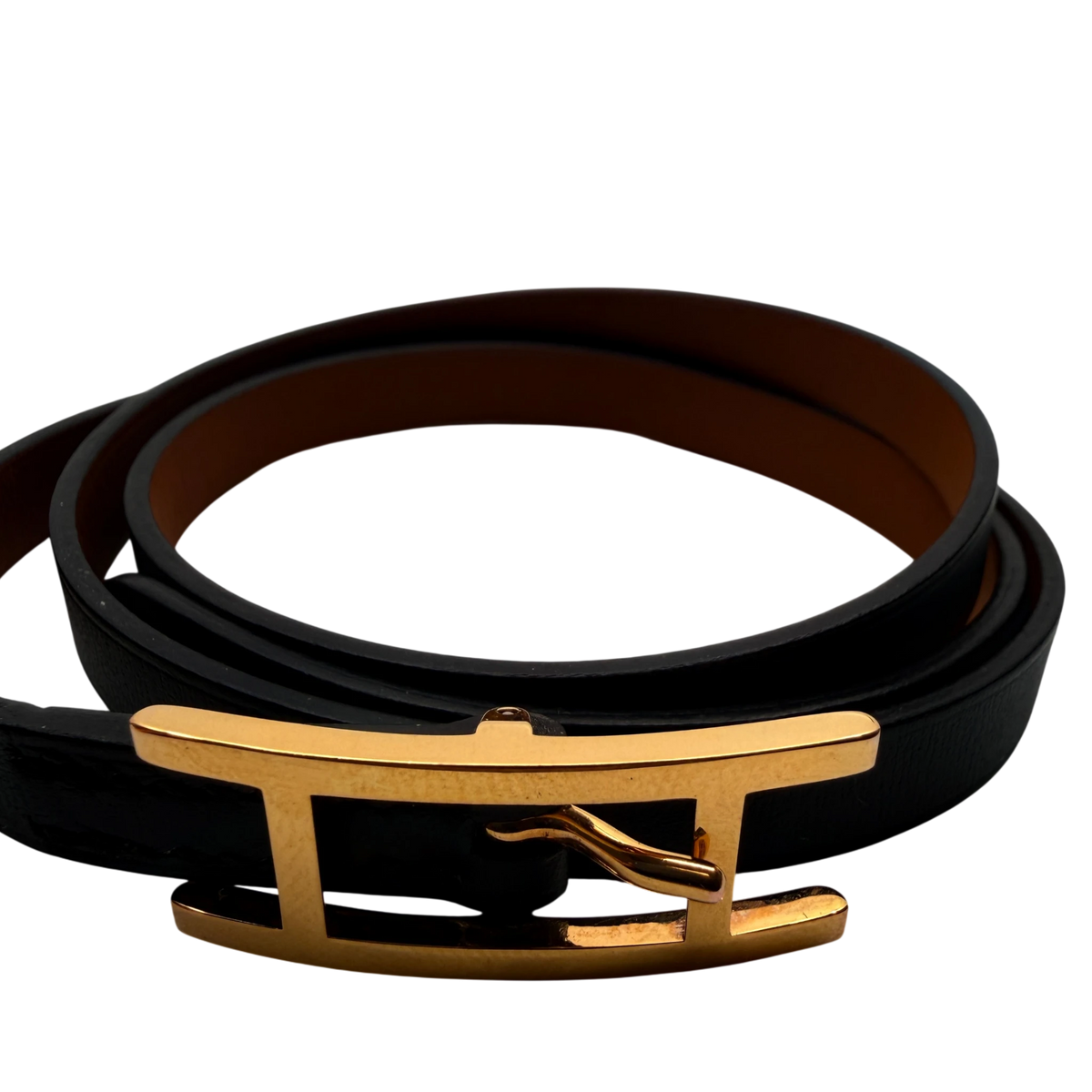 Hermès Behapi Double Tour Wendearmband Noir Gold Kalbsleder – Ansicht 2
