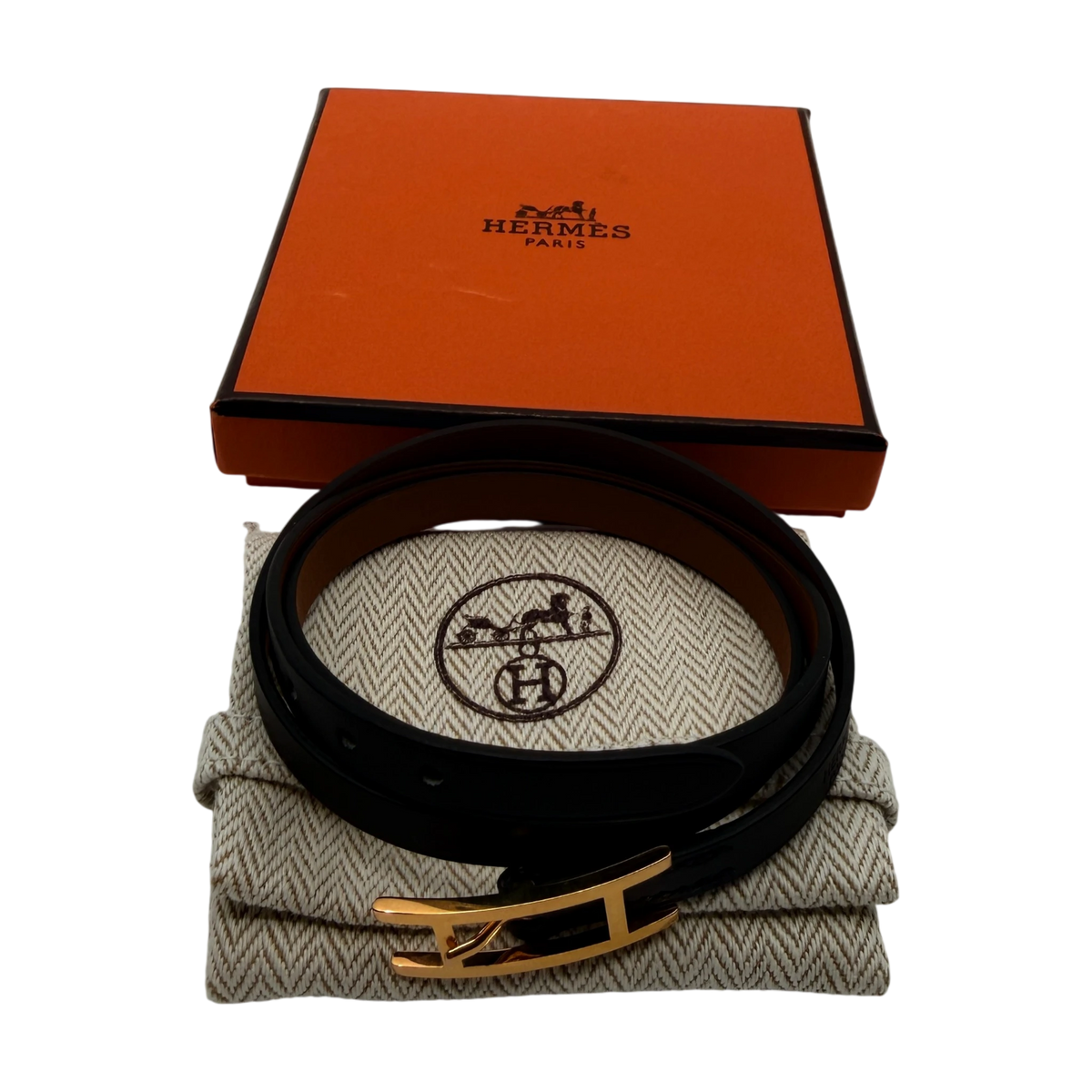 Hermès Behapi Double Tour Wendearmband Noir Gold Kalbsleder – Ansicht 6