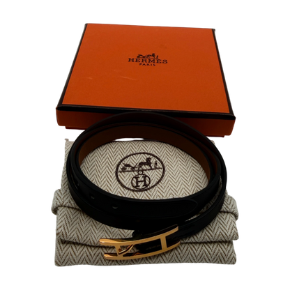 Hermès Behapi Double Tour Wendearmband Noir Gold Kalbsleder – Ansicht 6