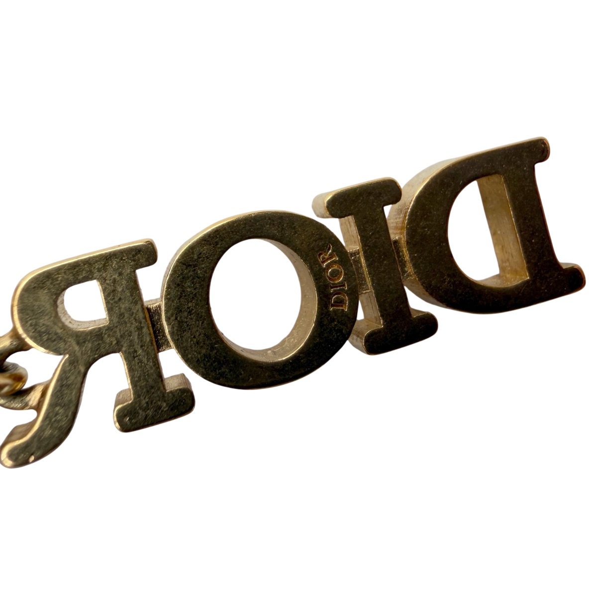 Dior Hoop Earrings Curb Chain with DIOR Pendant Crystals Gold Finish