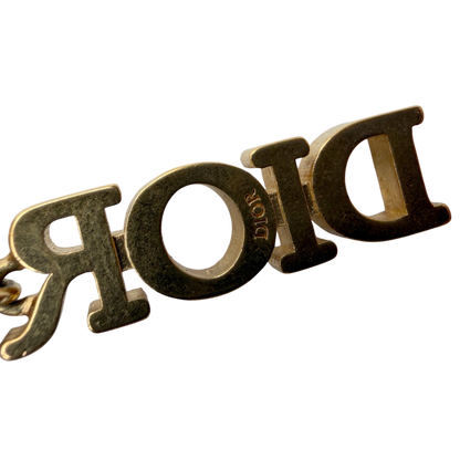 Dior Hoop Earrings Curb Chain with DIOR Pendant Crystals Gold Finish