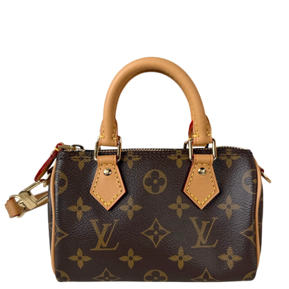 Louis Vuitton Nano Speedy Monogram Canvas Bruin Goud met riem