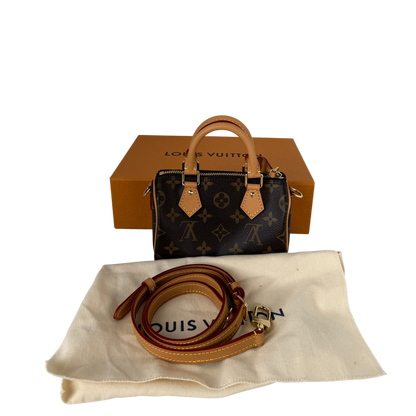 Louis Vuitton Nano Speedy Monogram Canvas Bruin Goud met riem