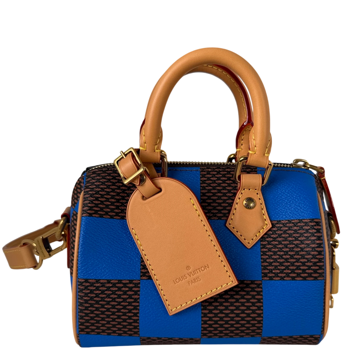 Louis Vuitton Speedy Bandoulière 18 Damier Pop Blauw Bruin Goud
