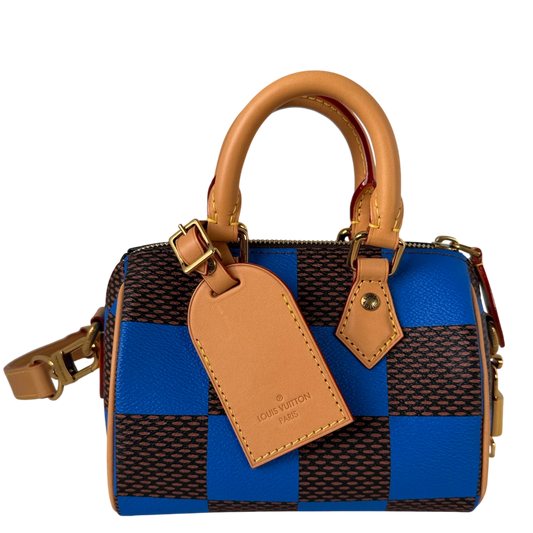 Louis Vuitton Speedy Bandoulière 18 Damier Pop Blauw Bruin Goud