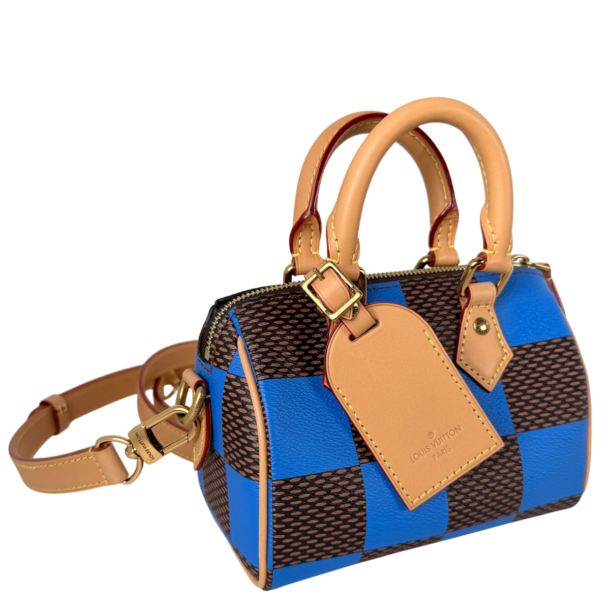 Louis Vuitton Speedy Bandoulière 18 Damier Pop Blauw Bruin Goud
