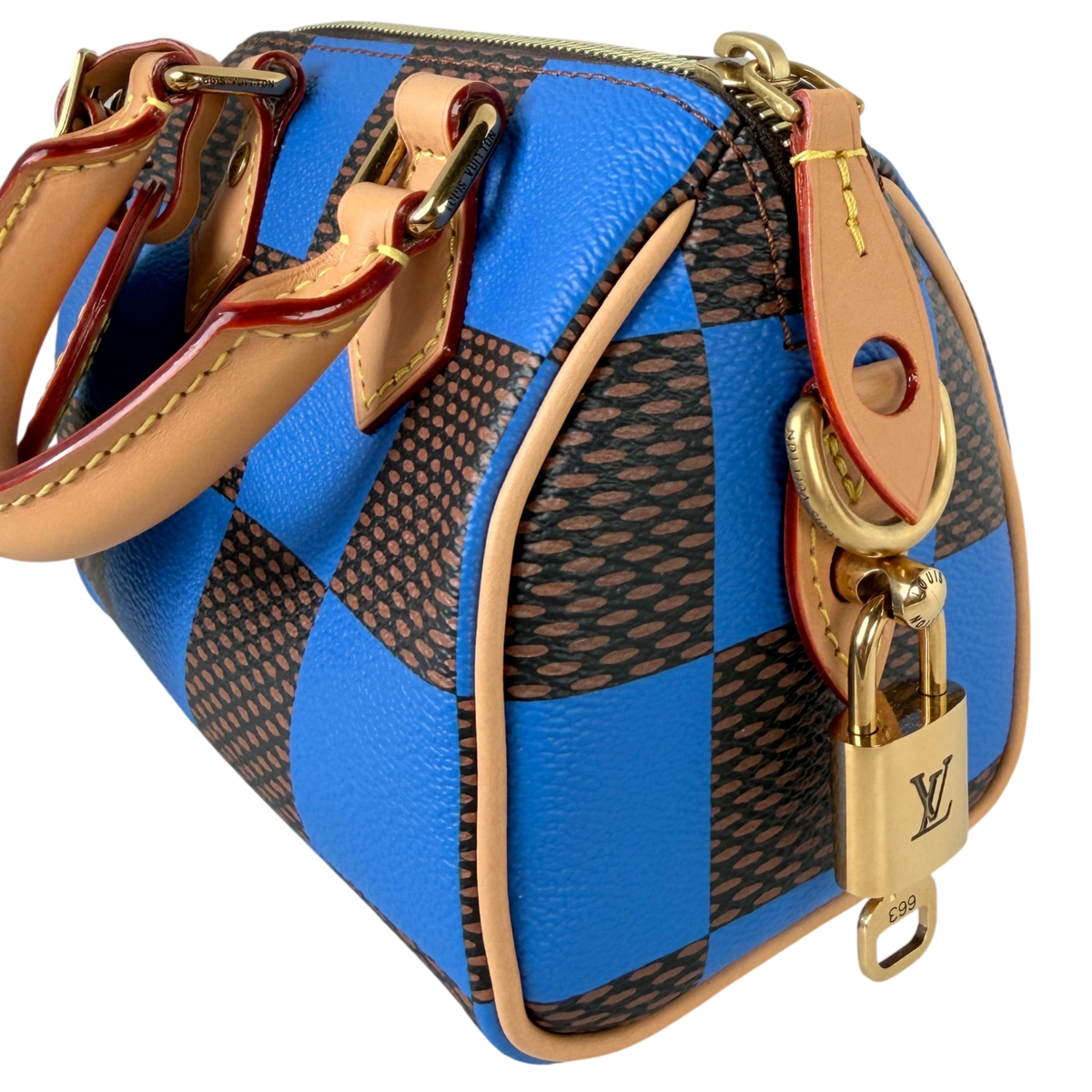 Louis Vuitton Speedy Bandoulière 18 Damier Pop Blauw Bruin Goud