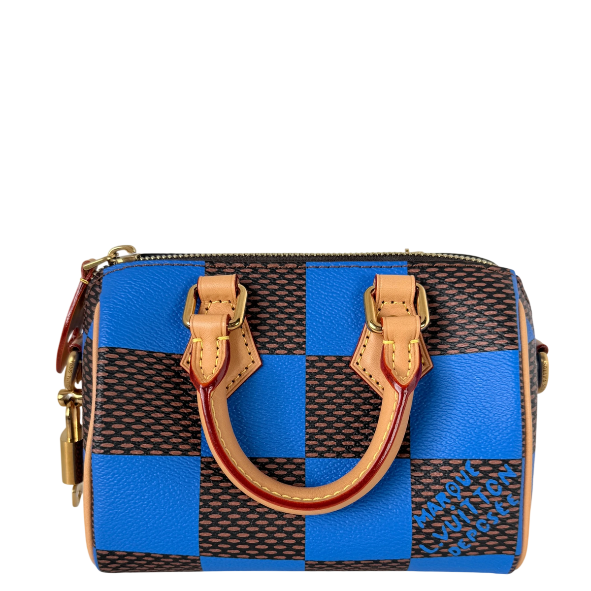 Louis Vuitton Speedy Bandoulière 18 Damier Pop Blauw Bruin Goud