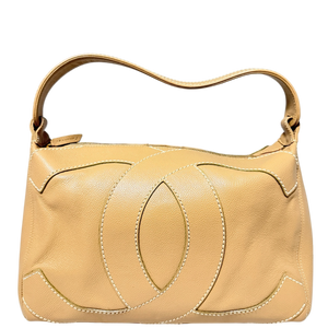 Chanel Vintage CC Stitch schoudertas kaviaarleer beige bruin