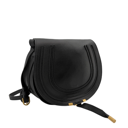 Chloé Marcie Medium Saddle Bag Genarbtes Kalbsleder Schwarz Gold – Ansicht 2