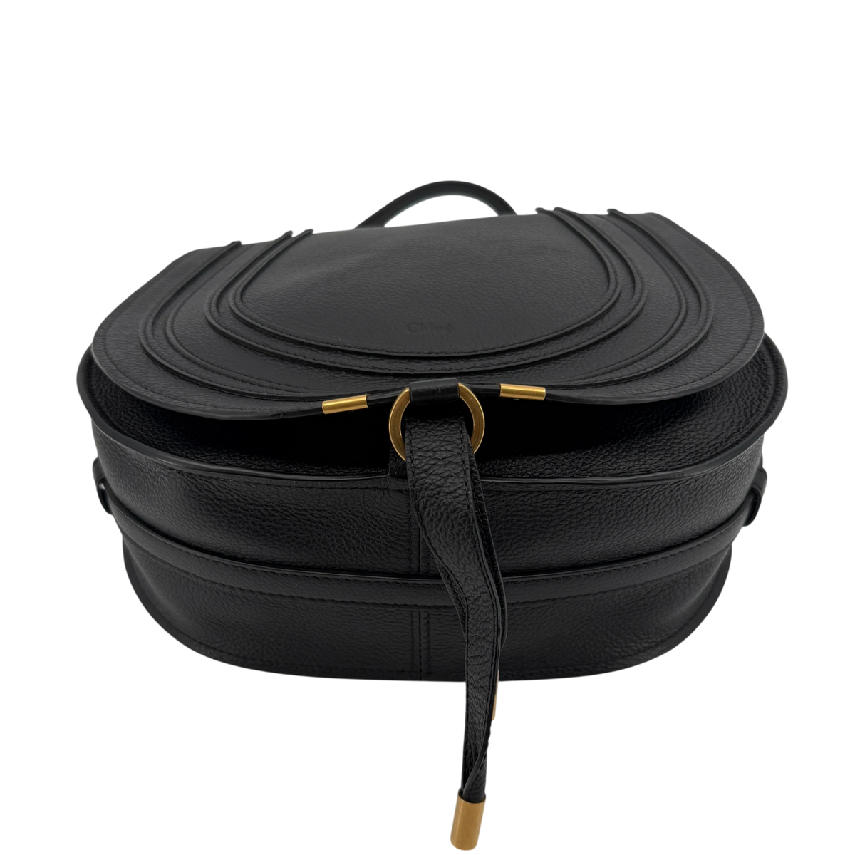 Chloé Marcie Medium Saddle Bag Genarbtes Kalbsleder Schwarz Gold – Ansicht 4