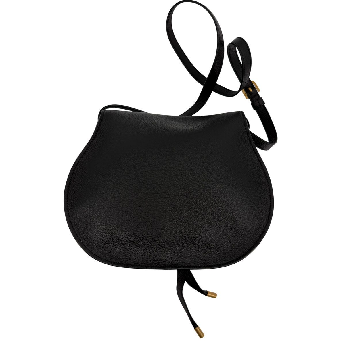 Chloé Marcie Medium Saddle Bag Genarbtes Kalbsleder Schwarz Gold – Ansicht 3