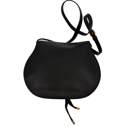 Chloé Marcie Medium Saddle Bag Genarbtes Kalbsleder Schwarz Gold – Ansicht 3