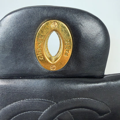 Chanel Vintage Jumbo XL Single Flap Bag Lambskin Black Gold