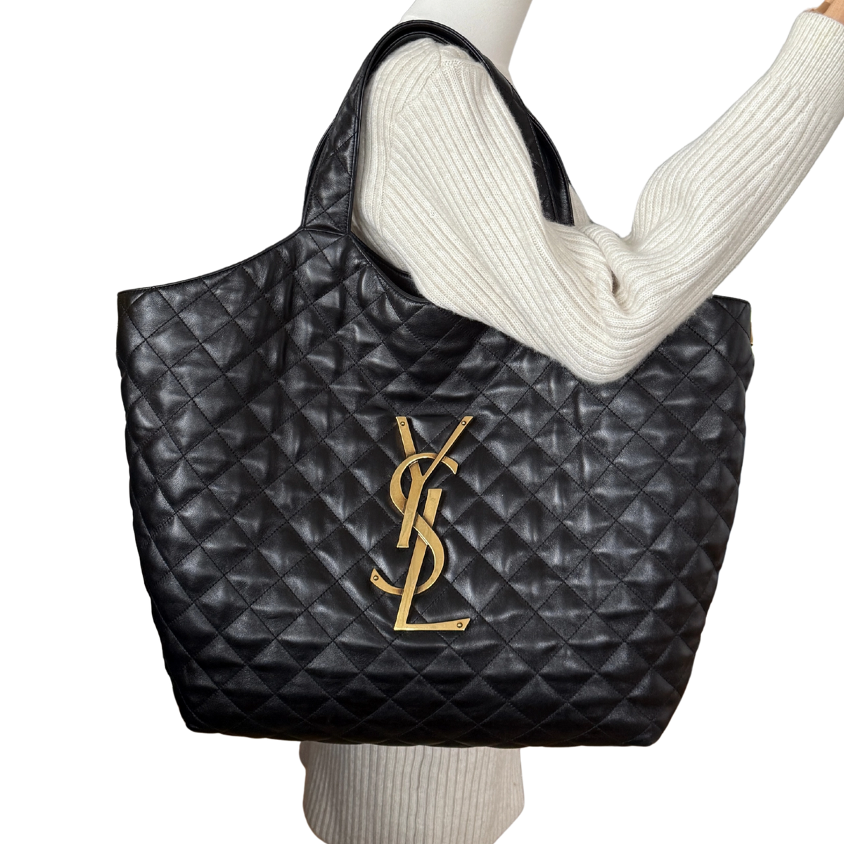 Saint Laurent ICARE Maxi-Shopper aus gestepptem Lammleder Schwarz / sehr gut Saint Laurent