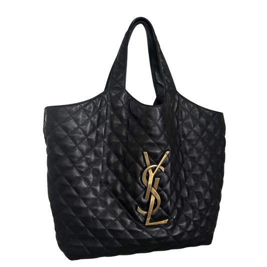 Saint Laurent ICARE Maxi-Shopper aus gestepptem Lammleder Schwarz / sehr gut Saint Laurent