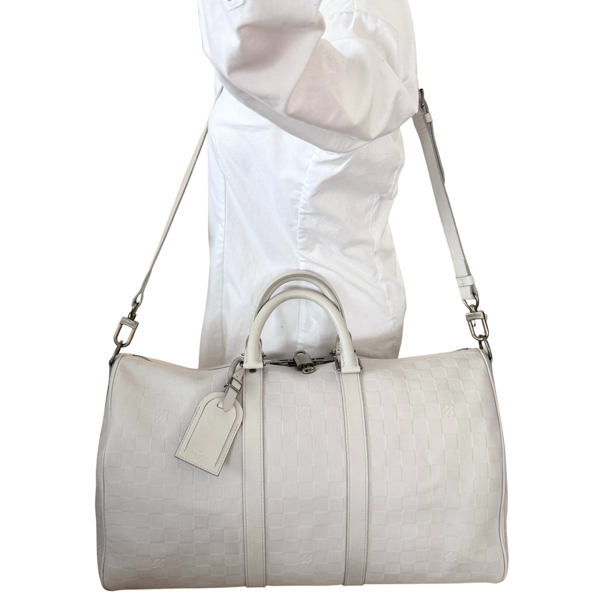 Louis Vuitton Infini Keepall 45 Bandoulière reistas lichtgrijs