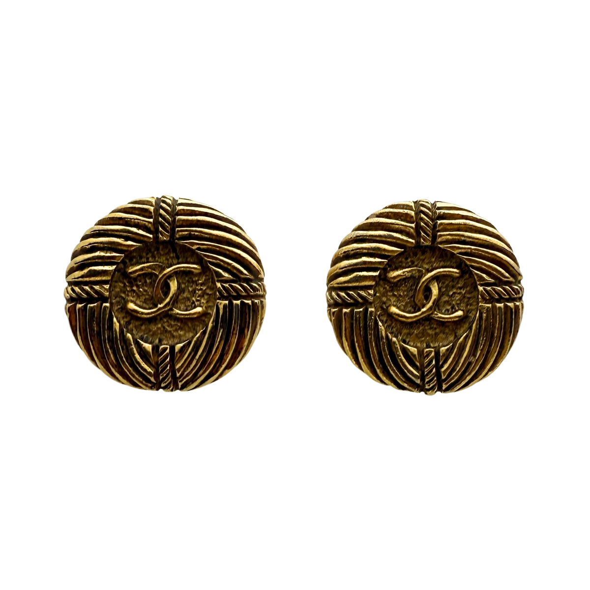 Chanel Ronde Clip-on Oorbellen met Koordpatroon Goud