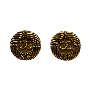 Chanel Ronde Clip-on Oorbellen met Koordpatroon Goud