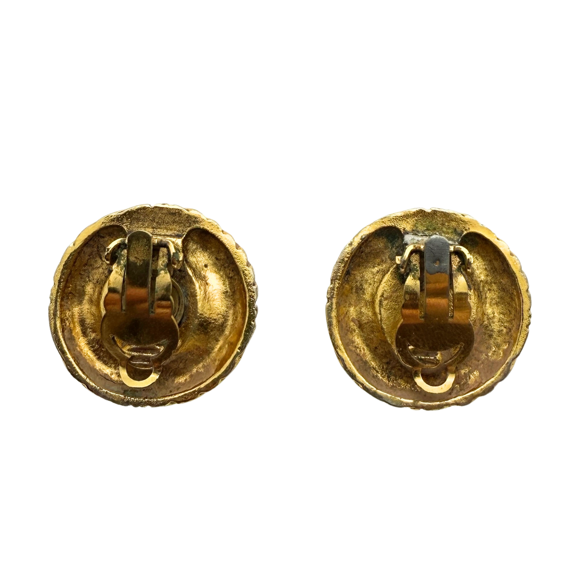 Chanel Ronde Clip-on Oorbellen met Koordpatroon Goud