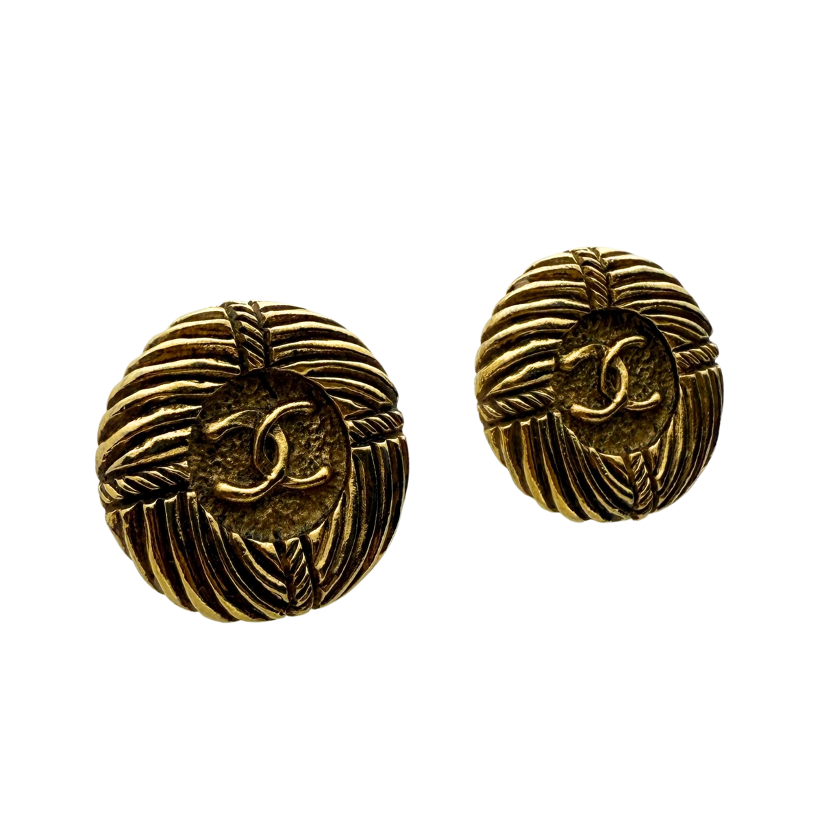 Chanel Ronde Clip-on Oorbellen met Koordpatroon Goud